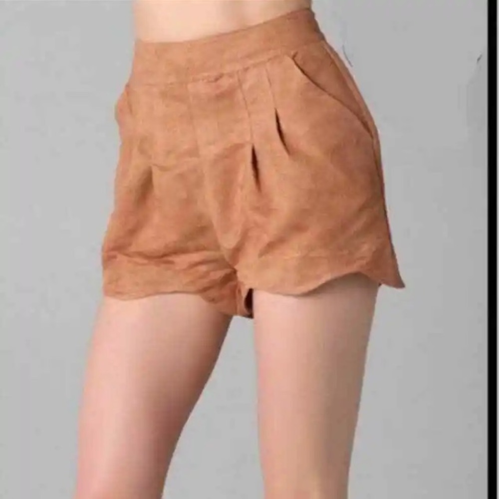LF Finders Keepers Drive By Shorts Light Brown Caramel Faux Suede Shorts